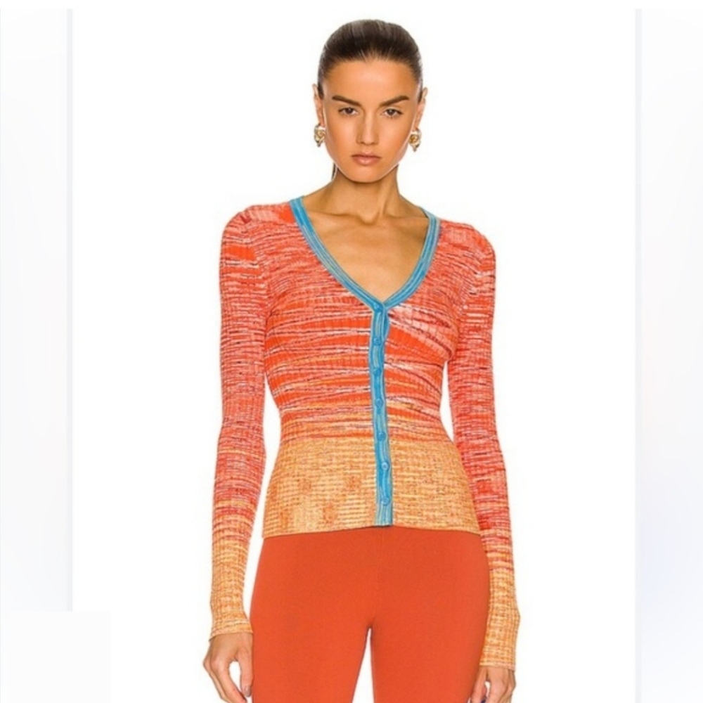 STAUD Orange and Blue Long Sleeve Top Cardigan
